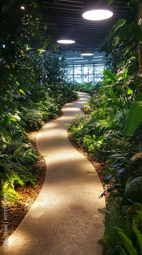 Obraz premium Winding path through lush indoor garden.