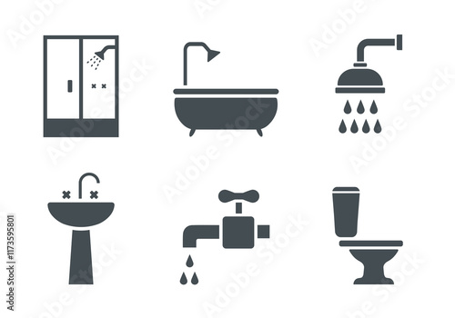 Fotografija Bathroom icon set. Flat illustration. White background.