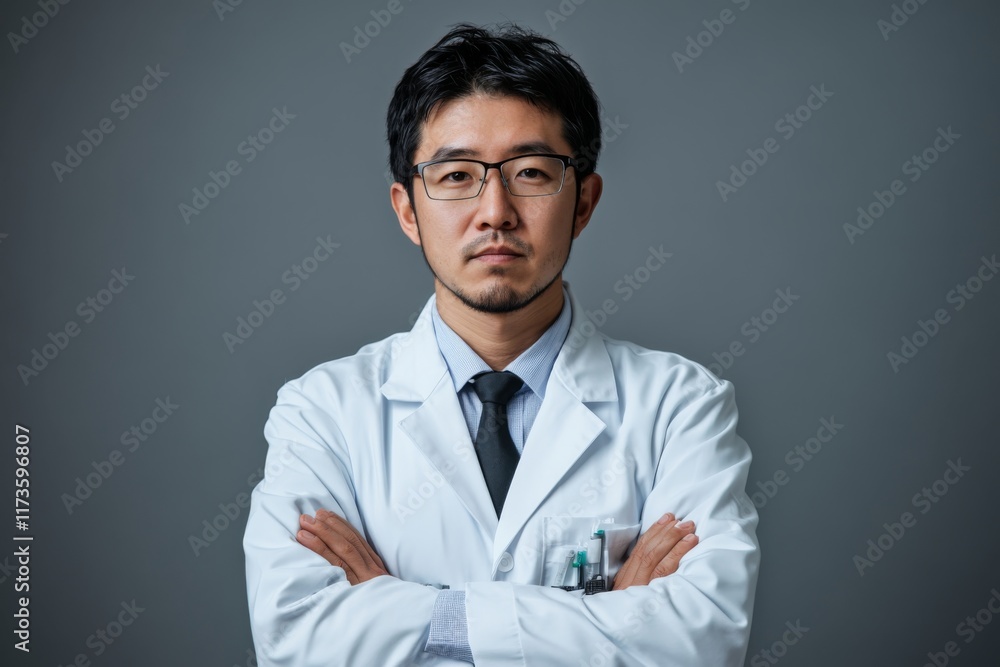 Serious Asian Scientist in Lab Coat Serious Asian Scientist in Lab Coat