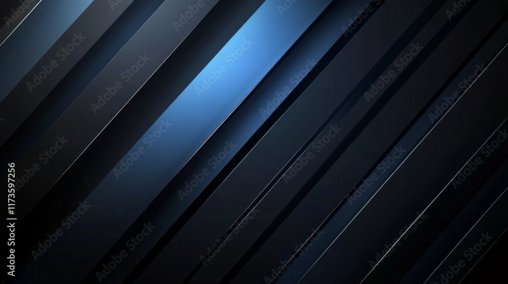 Obraz premium Black and blue abstract modern background with 3d effect, diagonal lines, stripes, and metallic sheen for web banner design