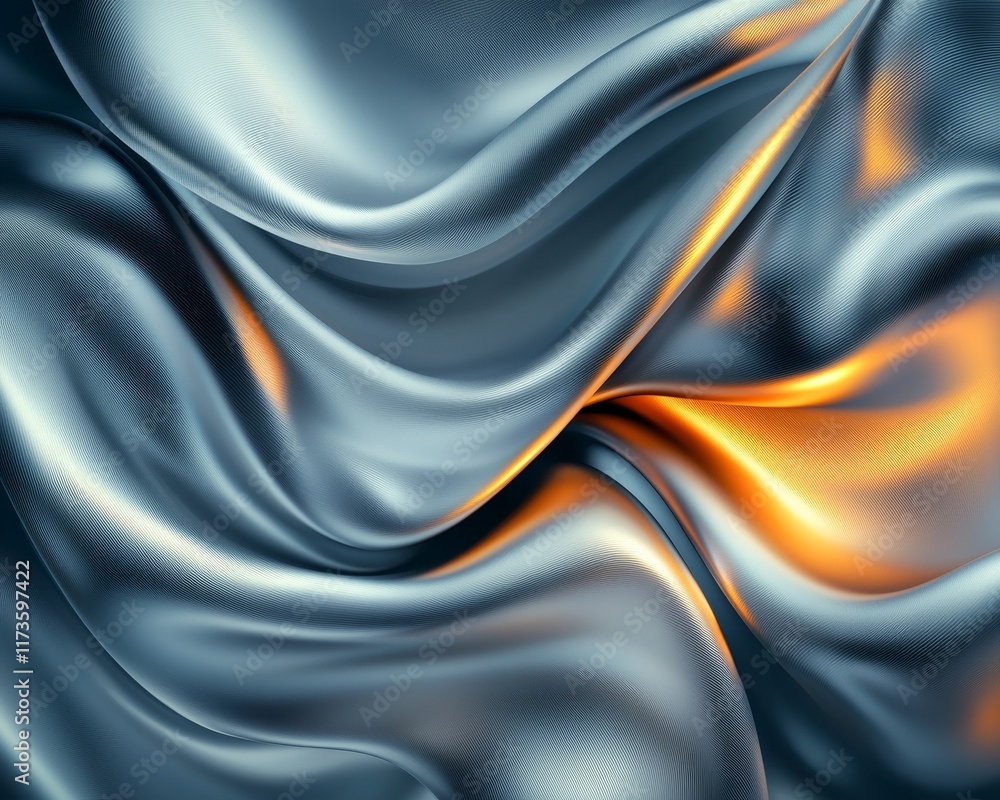 Obraz premium Abstract Draped Metallic Fabric Texture Silver and Gold Swirling Waves