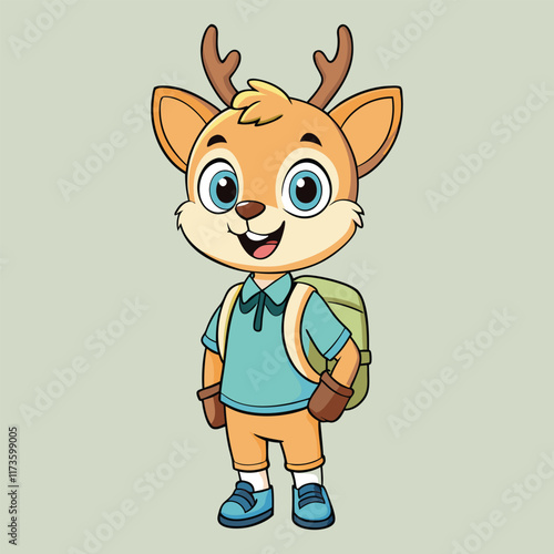 Cute Deer Student Go To School Cartoon Vector Icon Illustration