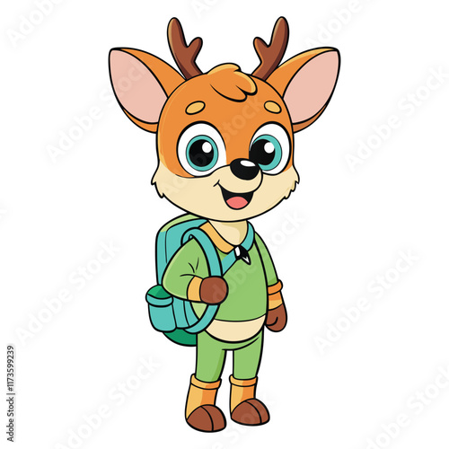 Cute Deer Student Go To School Cartoon Vector Icon Illustration