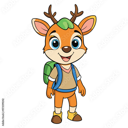 Cute Deer Student Go To School Cartoon Vector Icon Illustration