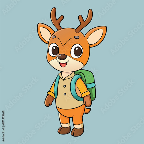 Cute Deer Student Go To School Cartoon Vector Icon Illustration