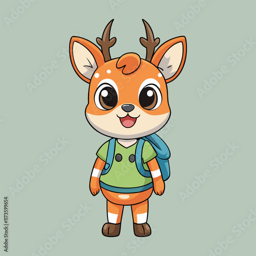 Cute Deer Student Go To School Cartoon Vector Icon Illustration