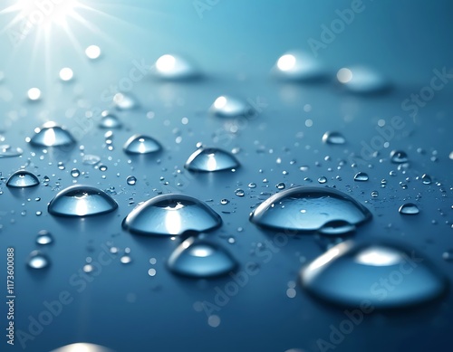 Wallpaper Mural Water droplets glistening under sunlight on a blue surface Torontodigital.ca