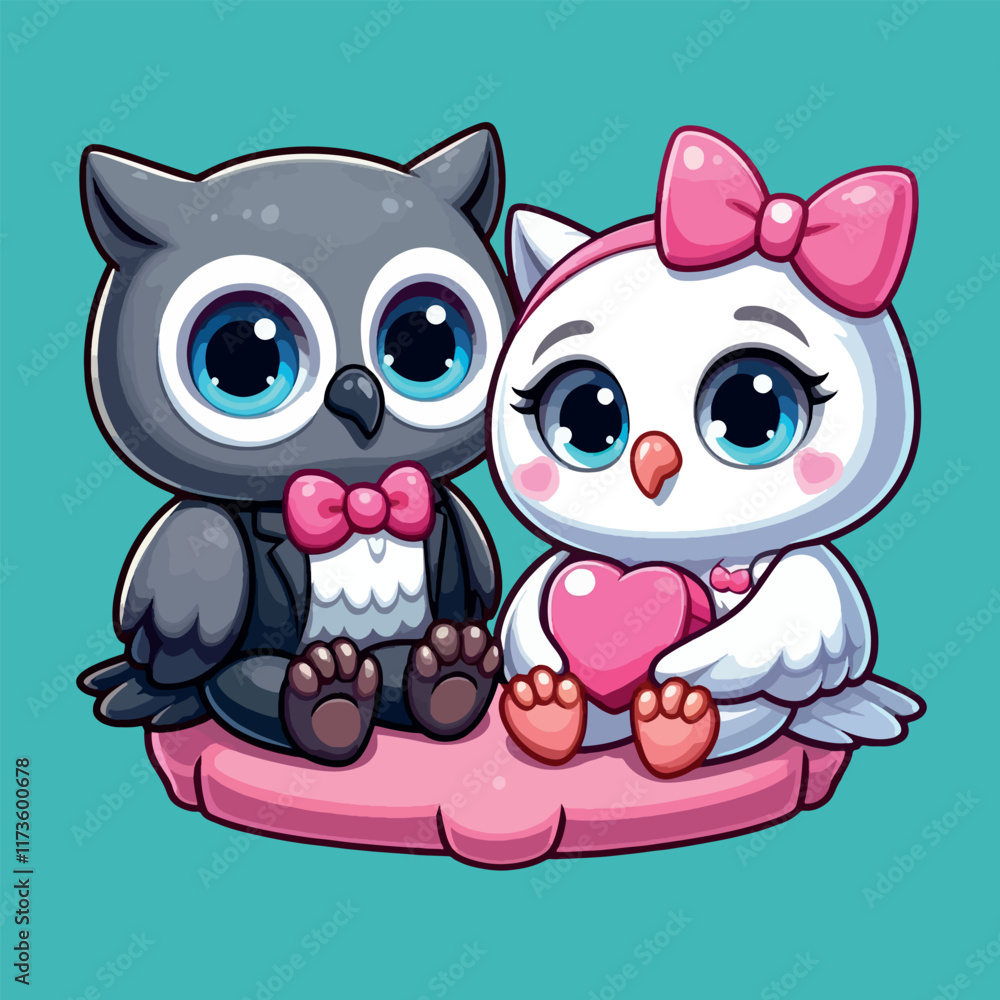 Fototapeta premium Cute Couple Owl Vector Love Together for Valentine's Day