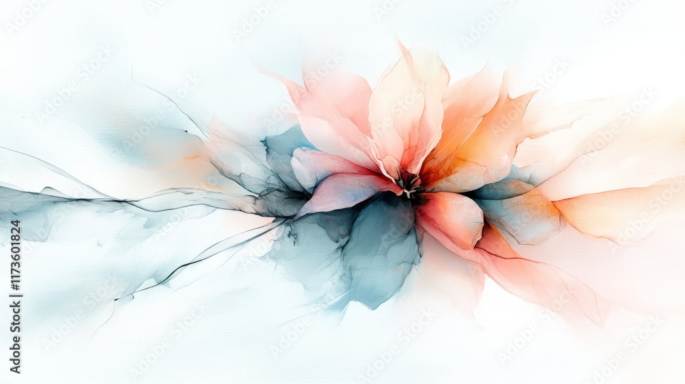 Obraz premium Abstract Alcohol Ink Painting Peach Teal Flower Fluid Art Modern Wall Art