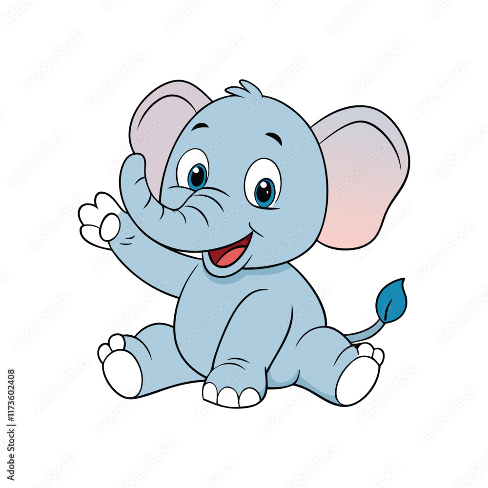 Cute Elephant Sitting And Waving Hand Cute Elephant Sitting And Waving Hand