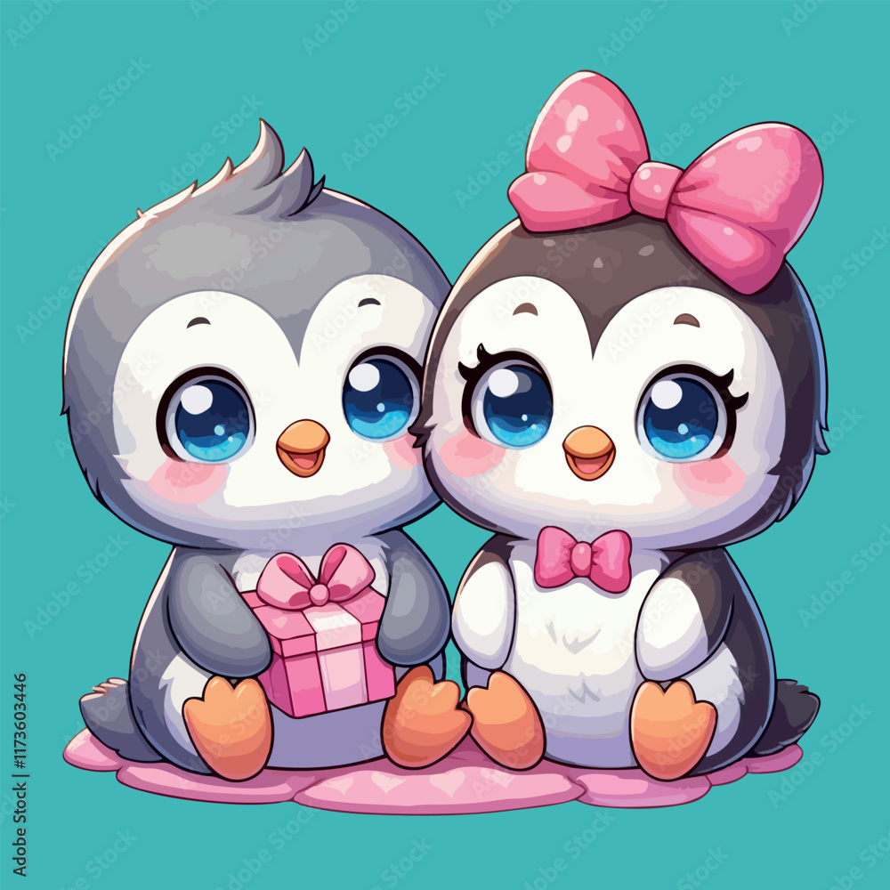 Obraz premium Cute Couple Penguin Vector Love Together for Valentine's Day