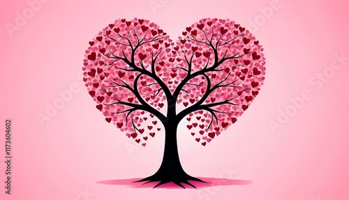 Tree with Pink Hearts on a Pink Background