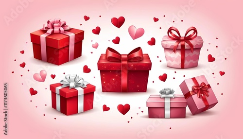 Gift Box with Hearts Illustration for Valentine's Day Gifts on a Pink Background