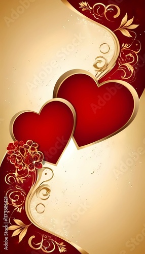 Valentine's Day Background with Heart and Red & Gold Design with Copy Space