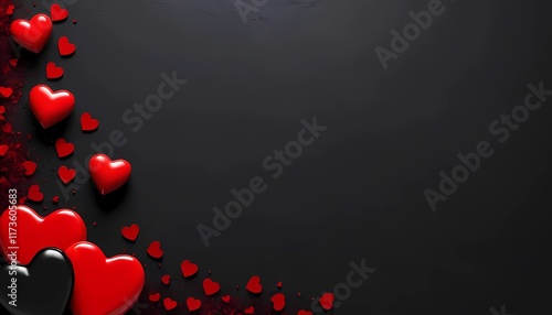 Black and Red Lovers Day Background with Hearts and Copy Space