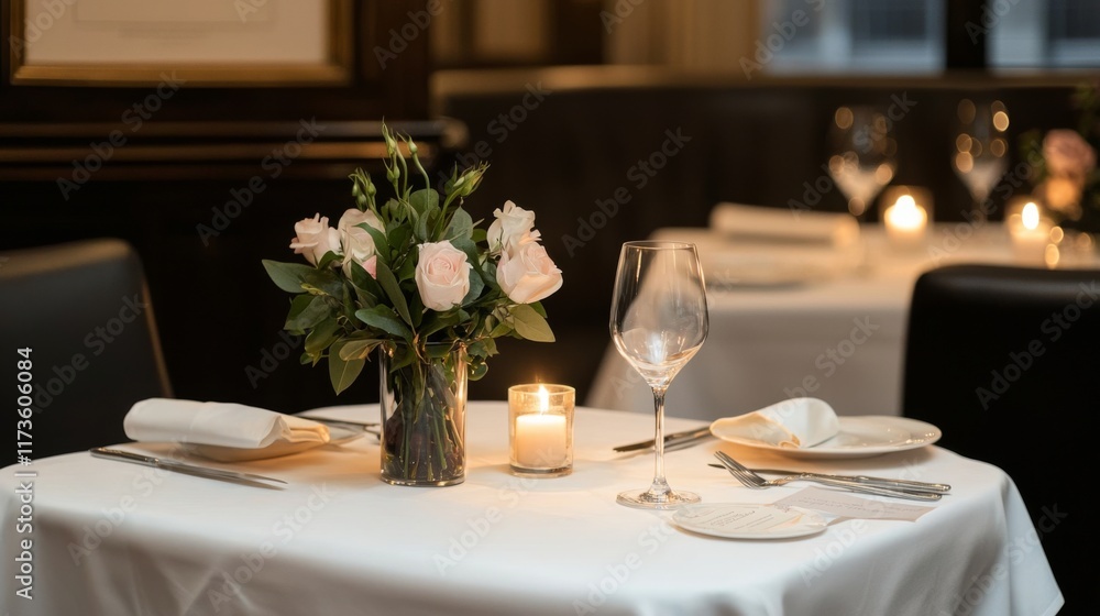 romantic dining table with flowers, candlelight, and elegant tableware romantic dining table with flowers, candlelight, and elegant tableware
