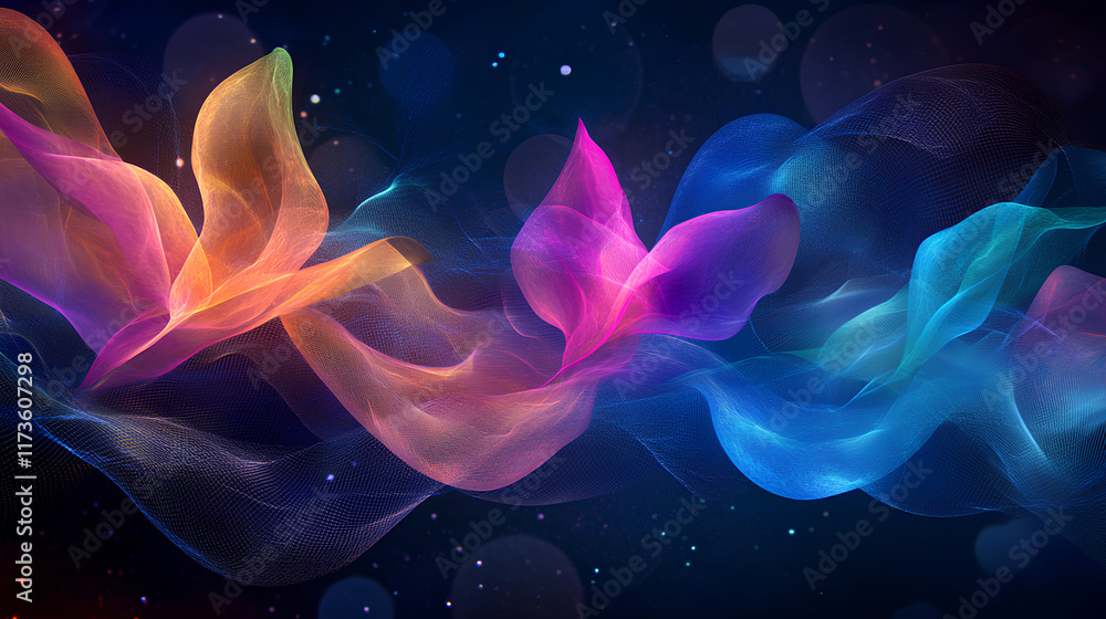 Futuristic Abstract Shapes with Glowing Blue, Purple, and Orange Gradients  
