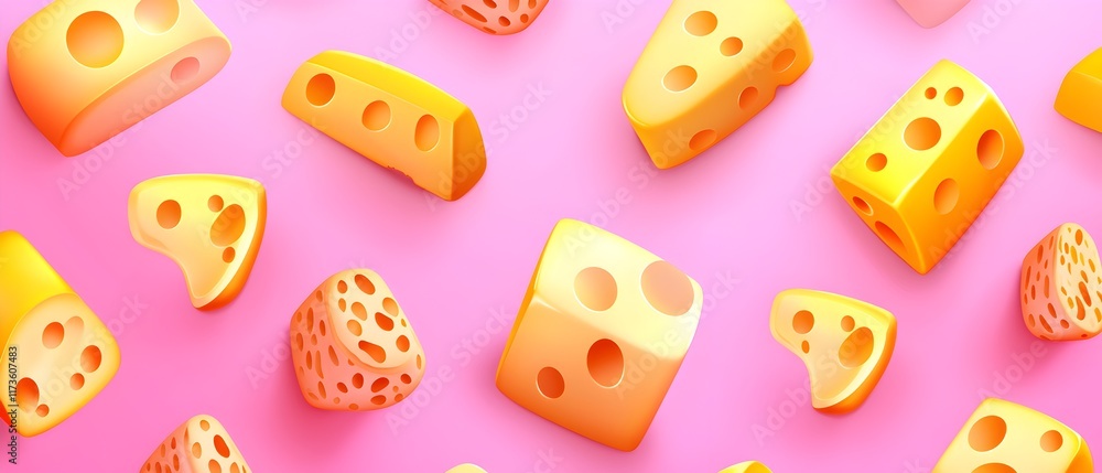 A yellow background with a bunch of cheese cubes A yellow background with a bunch of cheese cubes