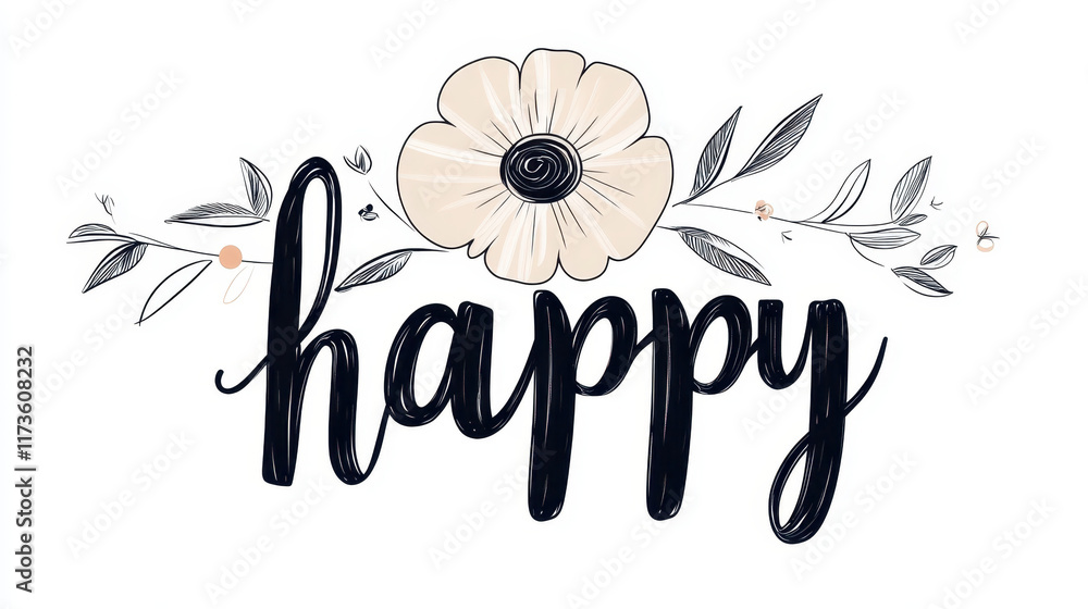 Obraz premium Simple Cursive Happy Word Art Design