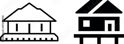 "Bungalow Vector Icon Set - Cozy and Charming Home Design Icons"