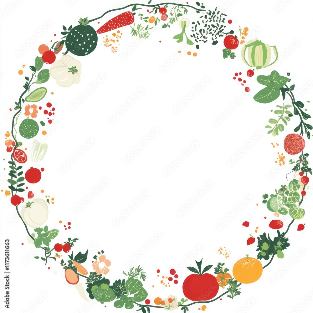 Vibrant Produce Arranged In A Circular Frame Vibrant Produce Arranged In A Circular Frame