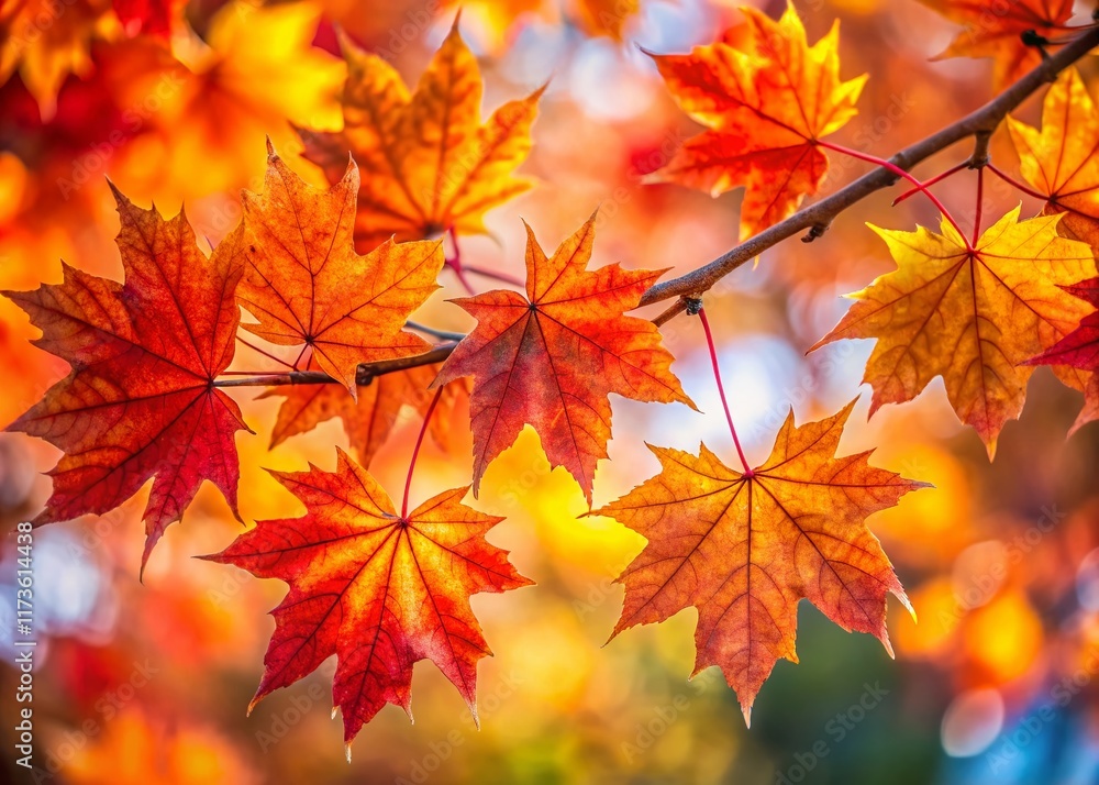 Vibrant Autumn Maple Leaves Close-Up on Branch - Fall Foliage Photography Vibrant Autumn Maple Leaves Close-Up on Branch - Fall Foliage Photography