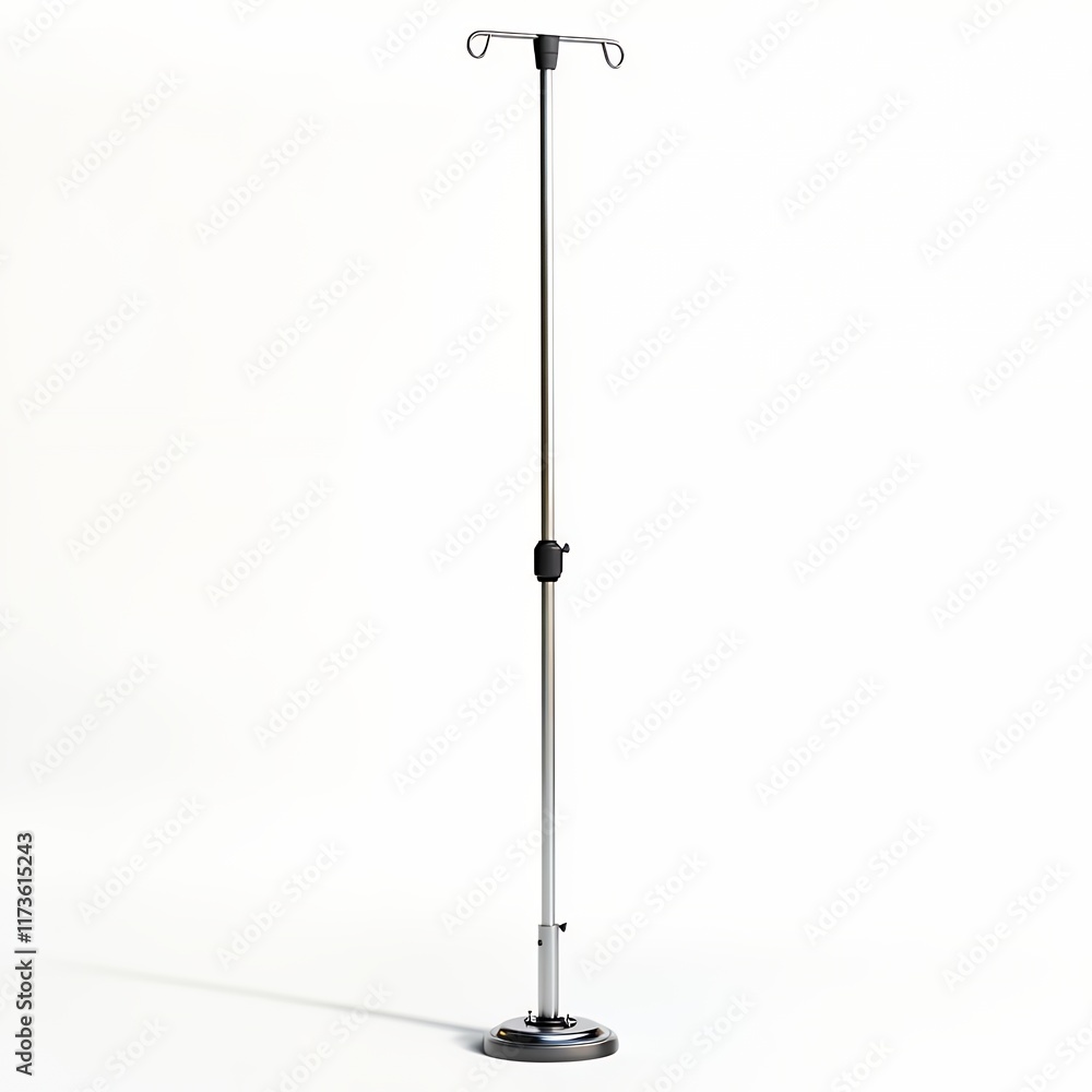 Medical IV Pole: Sleek Chrome Stand with Adjustable Height Medical IV Pole: Sleek Chrome Stand with Adjustable Height