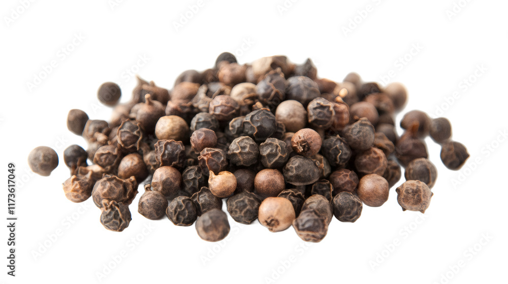Pile of black peppercorns forming a small mound on transparent background Pile of black peppercorns forming a small mound on transparent background