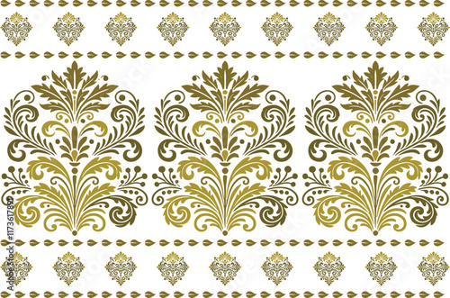 abstract seamless floral pattern with border design, vintage botanical elements, and ethnic geometric accents for textiles, fabric, wallpaper, and fashion accessories