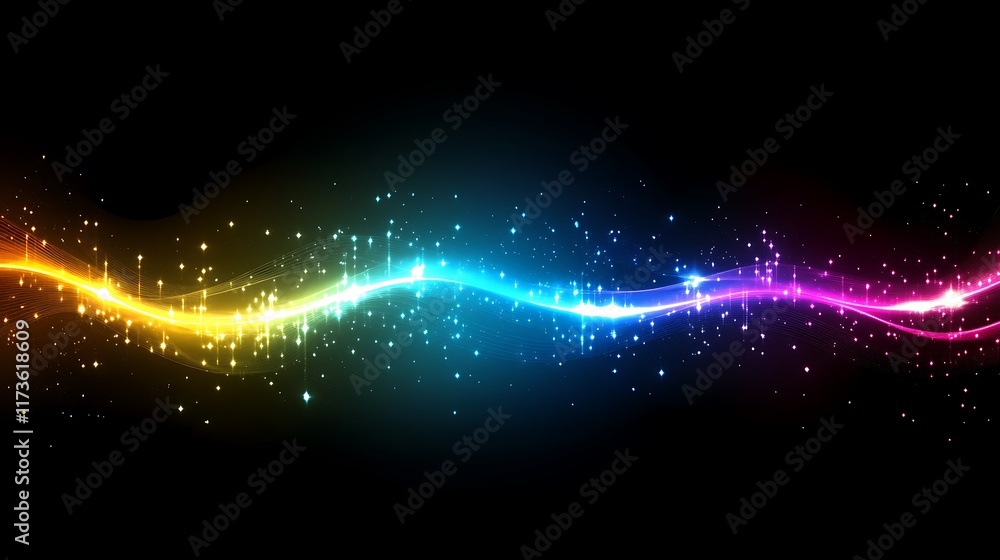 Obraz premium Abstract Rainbow Wave Light Sparkles Background