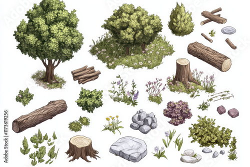 Obraz na płótnie Cute Nature Game Terrain Assets for Animation Design w salonie
