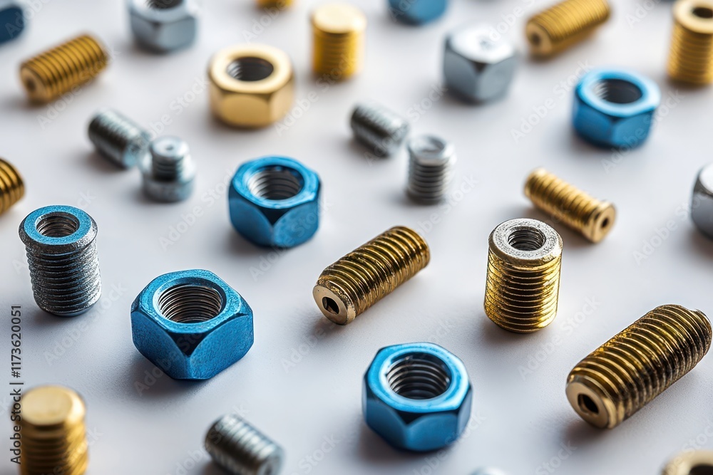 Fototapeta premium Aesthetic Arrangement of Industrial Nuts and Bolts