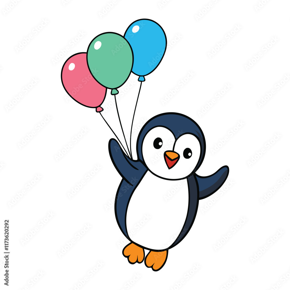 Cute Penguin Flying With Balloons Cartoon Vector Illustration Cute Penguin Flying With Balloons Cartoon Vector Illustration