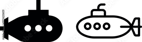 "Submarine Vector Icon Set - Minimalist Underwater Vessel Illustrations"