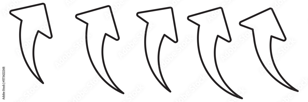 Black arrows set. Curved arrows. Arrow sign. Curved arrow pointing right. Black and red arrow. Black arrows set. Curved arrows. Arrow sign. Curved arrow pointing right. Black and red arrow.