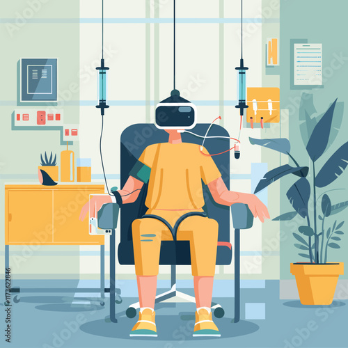 Elegant Illustration Of Using Virtual reality headset