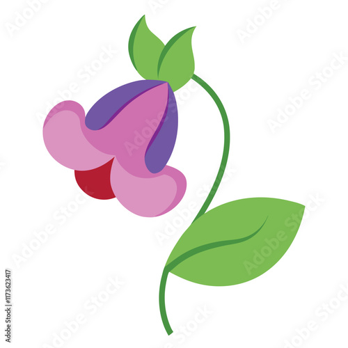 Sweet Pea Flower Vector Illustration, Cartoon Clipart, Line Art Design 1.eps