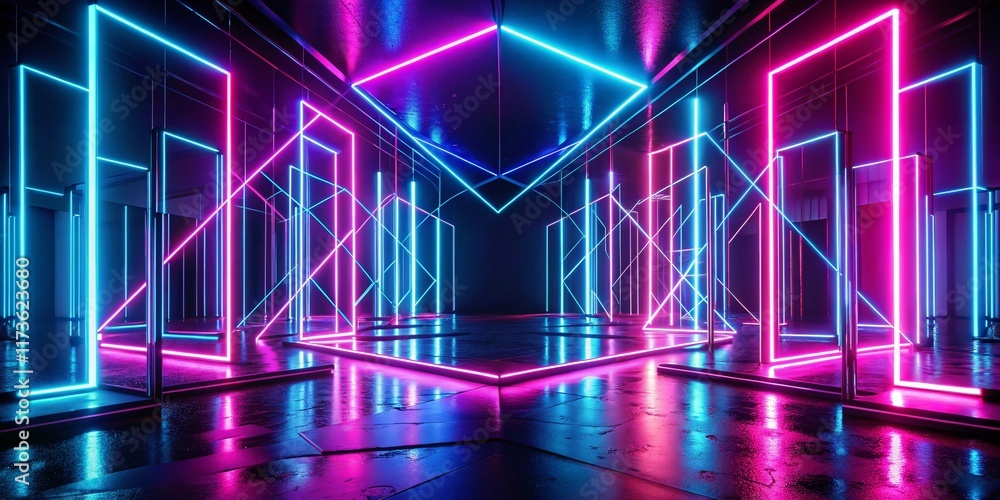 Fototapeta premium Vibrant Pink & Blue Neon Lights: Minimalist Tech Party Background