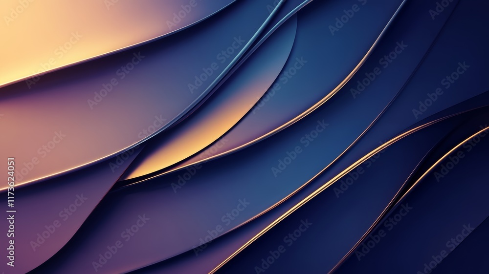Obraz premium Abstract Dynamic Curves: Gradient Blue and Gold Hues