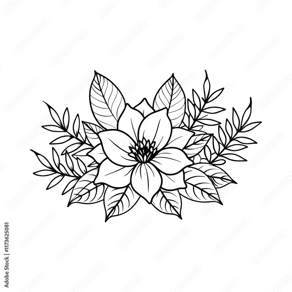 Fototapeta premium Floral bouquet illustration using clean line art