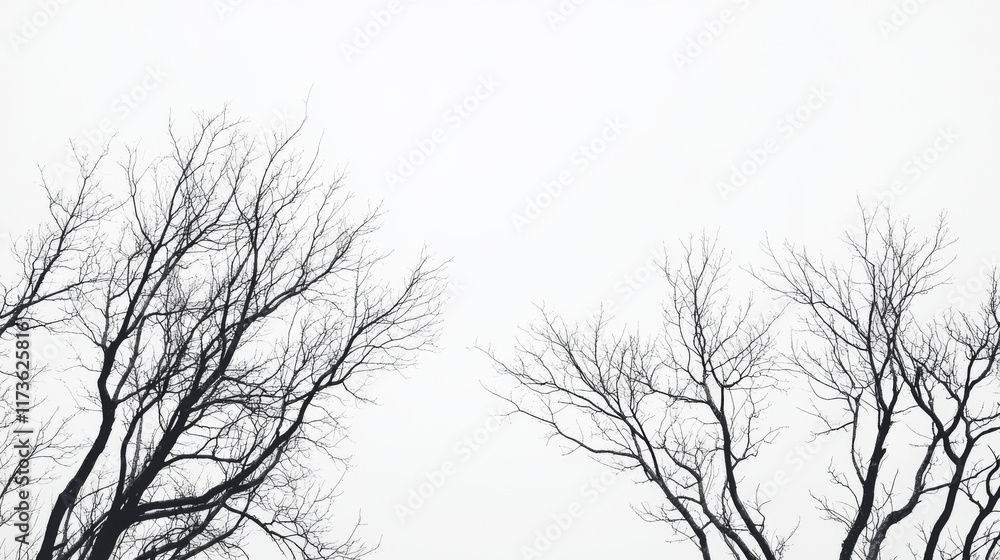 Fototapeta premium Silhouette of leafless trees against a bright sky.