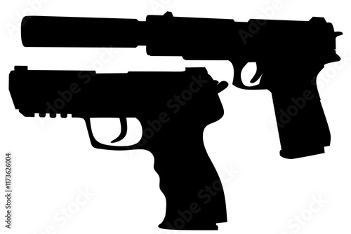 Pistol Gun Icon Vector silhouette illustration isolated on white background. Risks in conflict situations. police and military weapons. Anti-terrorism action.