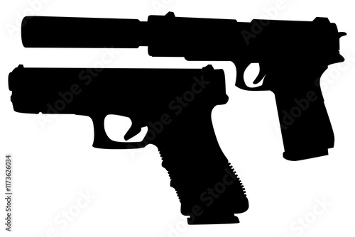 Pistol Gun Icon Vector silhouette illustration isolated on white background. Risks in conflict situations. police and military weapons. Anti-terrorism action.