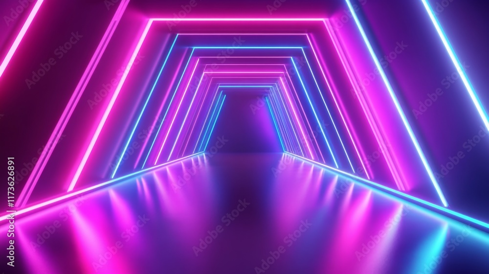 Fototapeta premium Vibrant Neon Tunnel with Clean Lines and Engaging Design