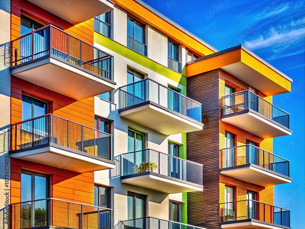 Contemporary residence facade, blurred background, emphasizing design. Contemporary residence facade, blurred background, emphasizing design.