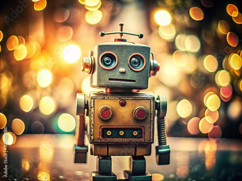 Cute robot photo, vintage style, AI generated. photo