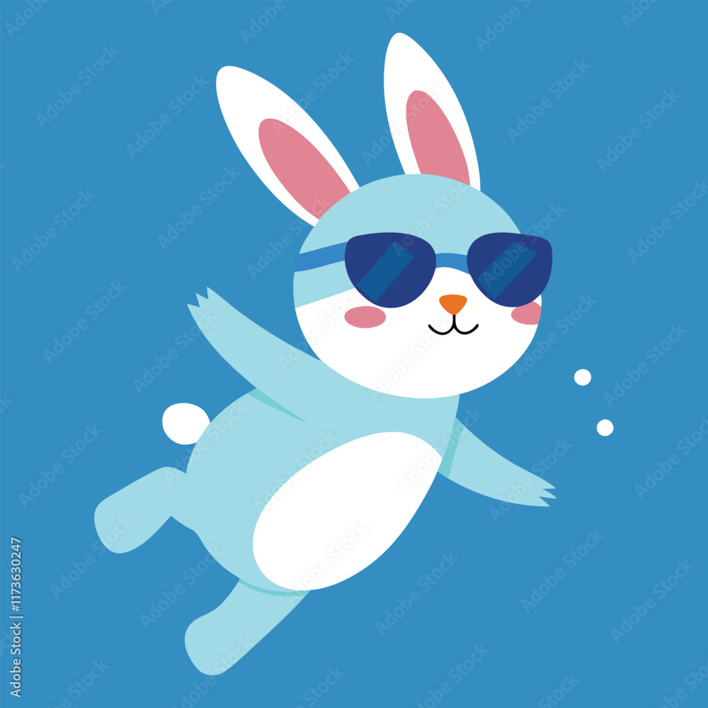 Cute Rabbit Swimming Vector Cartoon Illustration Design Cute Rabbit Swimming Vector Cartoon Illustration Design