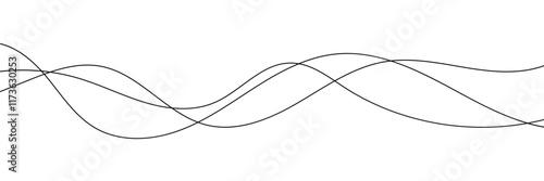 Thin wavy line abstract background. Wavy line horizontal divider outline minimalist background. Abstract black lines wave curve motion on white background. Vector Illustration.