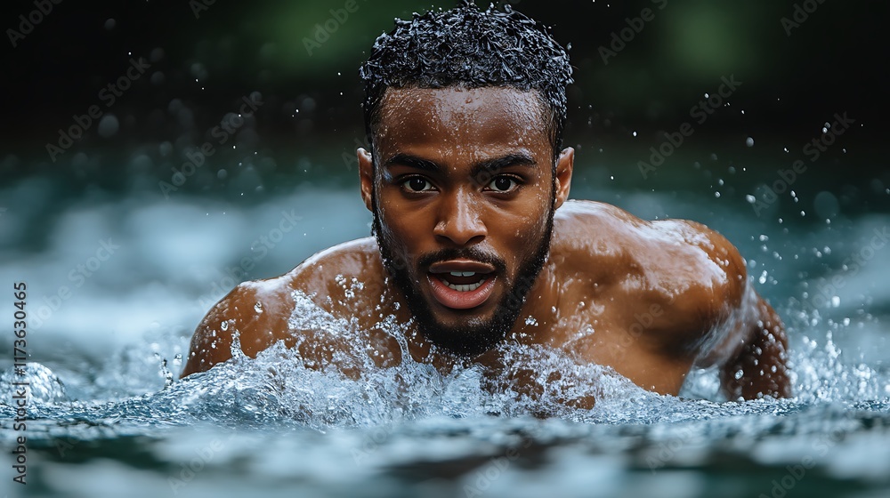 Man Swims Through Turbulent Water With Determination