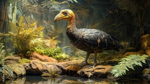 The extinct Dodo bird, portrayed in its natural environment photo